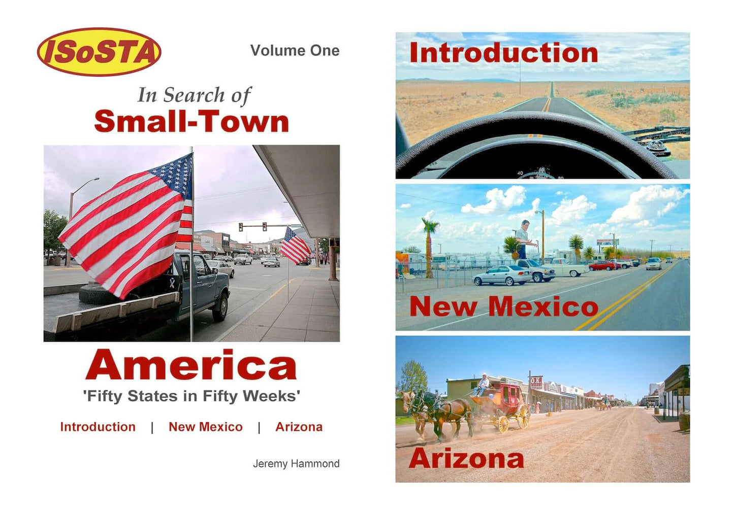 In Search of Small town America: Volume 1 cover featuring photographs of the highway, New Mexico and Arizona.